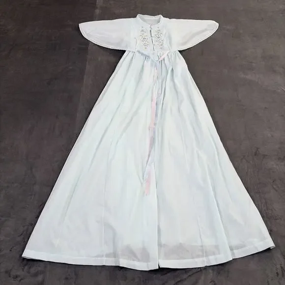 Vintage Gilead Light Blue Summer Robe & Nightgown Floral Embroidery Medium Chrty - Picture 10 of 16